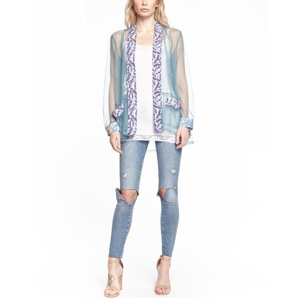 Aratta Birds Talk Mesh Kimono NWT • Small • Floral Boho Blue White Floral Mesh - Picture 2 of 6